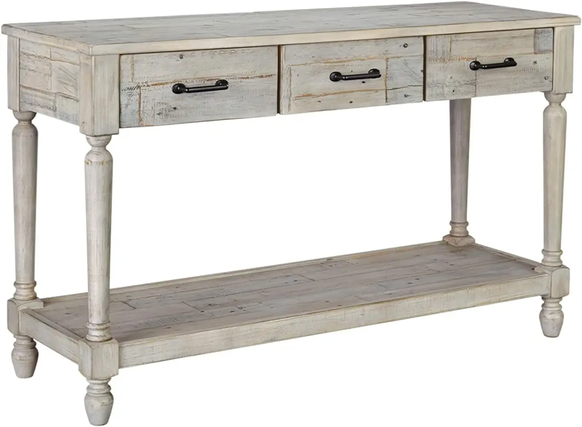 

Signature Design by Ashley Shawnalore Farmhouse Solid Pine Wood Sofa Console Table, Whitewash