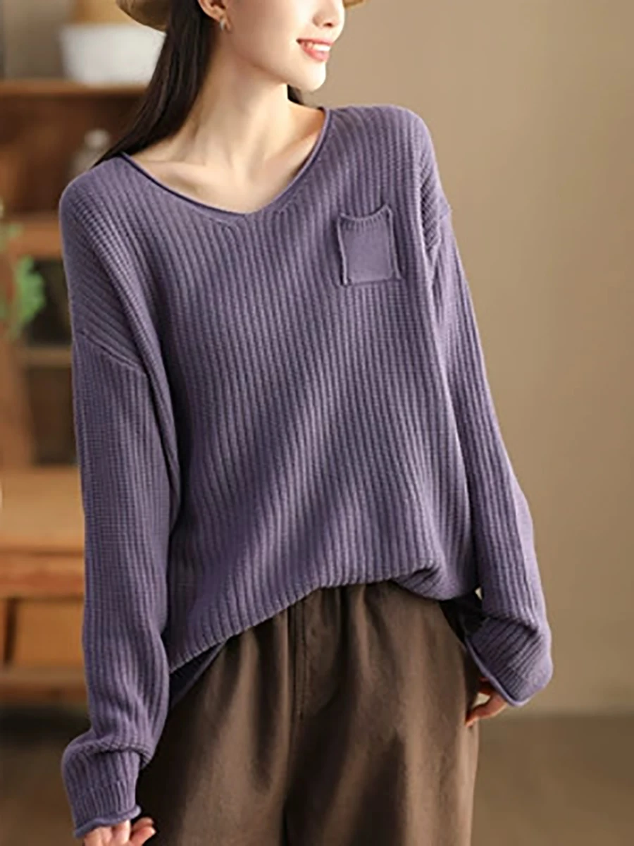 Autumn Winter Vintage V-Neck Women Knitted Sweater Solid Color Pocket Patchwork Casual Pullover Literary Loose Simple Cozy Tops
Autumn Winter Vintage V-Neck Women Knitted Sweater Solid Color Pocket Patchwork Casual Pullover Literary Loose Simple Cozy Tops