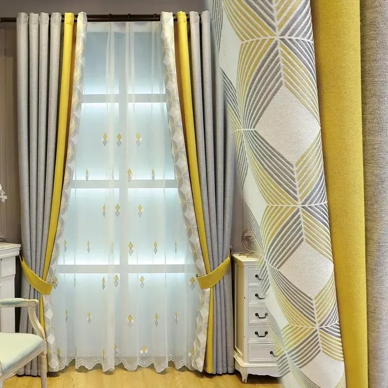 Modern Splicing Blackout Curtains for Livingroom Yellow Grey Stitch Stripe Thick Linen Window Blinds Sliding Door Drapes
Modern Splicing Blackout Curtains for Livingroom Yellow Grey Stitch Stripe Thick Linen Window Blinds Sliding Door Drapes