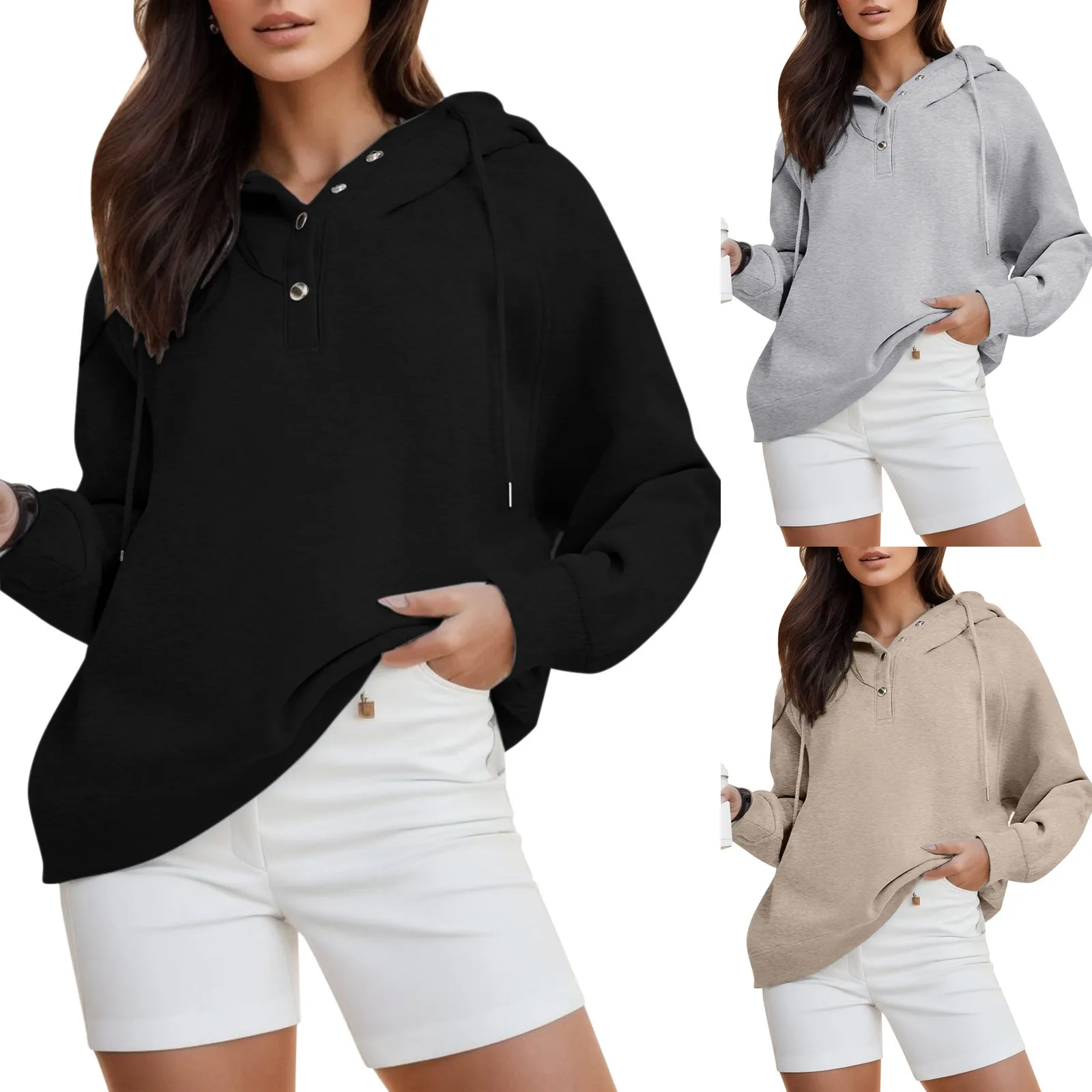 Womens 2023 Hooded Button Collar Drawstring Hoodies Pullover Sweatshirts Casual Long Sleeve Tops Shirts Zip Sweatshirt Women
Womens 2023 Hooded Button Collar Drawstring Hoodies Pullover Sweatshirts Casual Long Sleeve Tops Shirts Zip Sweatshirt Women