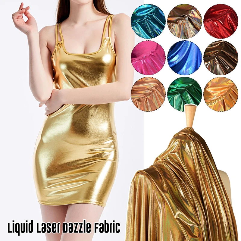 

100x150cm Glitter Laser Fabric Liquid Iridescent Holographic Wedding Party Stage Costume DIY Sewing Material Background Cloth