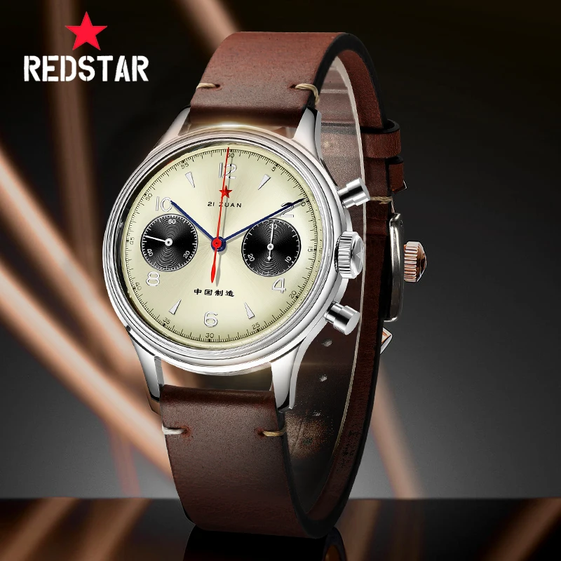 

RED STAR Vintage Men's 1963 Chronograph 21 Zuan Hand Winding Watch Original Seagull ST901 Movement Sapphire Pilot with Gooseneck