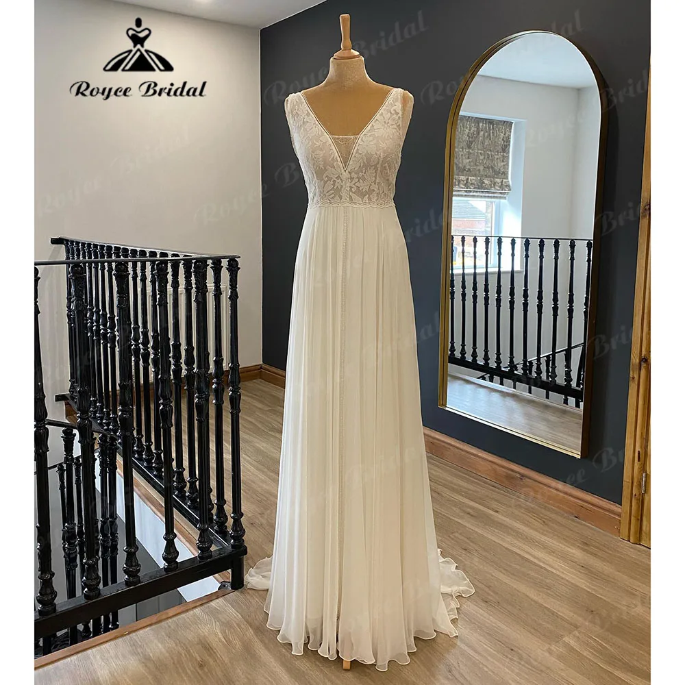 Elegant Bohemian Boho Sleeveless Lace Bodice Chiffon A Line Wedding Dress for Women 2024 Beach Bridal Gown vestido invitada boda
Elegant Bohemian Boho Sleeveless Lace Bodice Chiffon A Line Wedding Dress for Women 2024 Beach Bridal Gown vestido invitada boda