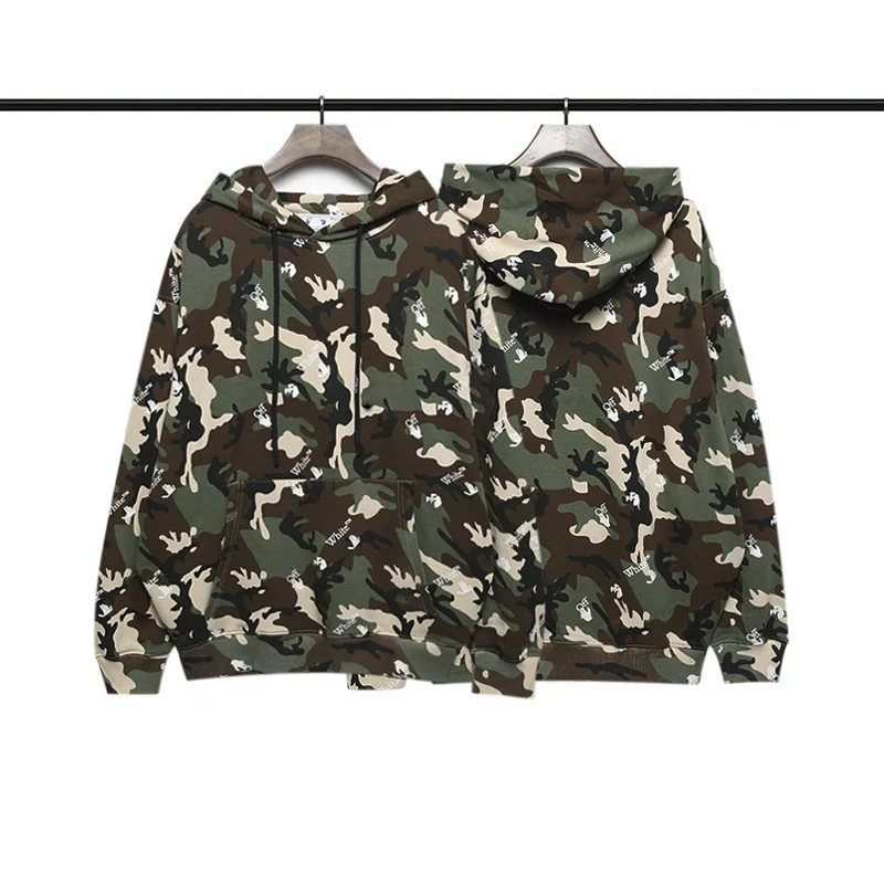 

High quality 2024 fashion OFF WHITE 1:1 fall and winter palm letters camouflage terry hooded sweatshirt for men and women