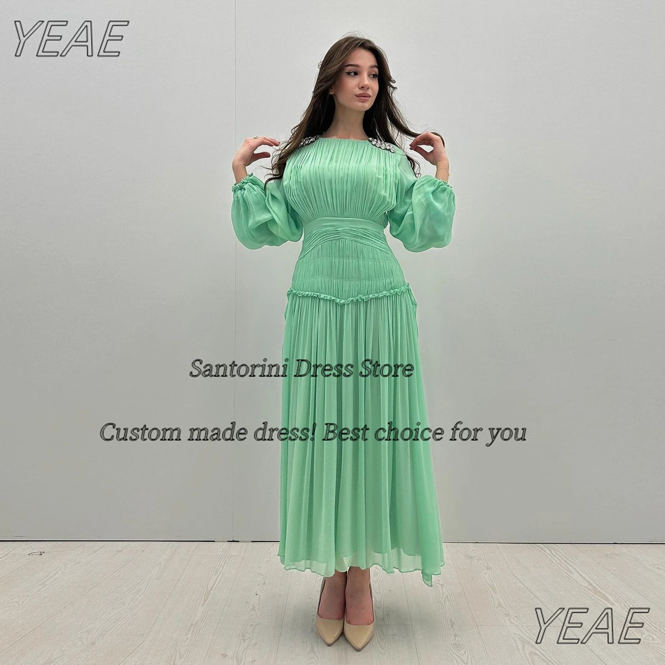 Santorini Chiffon Ankle Length Prom Dresses Crew Neck Crystals Long Sleeves Evening Party Gowns Girls Wear Homecoming Dress
Santorini Chiffon Ankle Length Prom Dresses Crew Neck Crystals Long Sleeves Evening Party Gowns Girls Wear Homecoming Dress