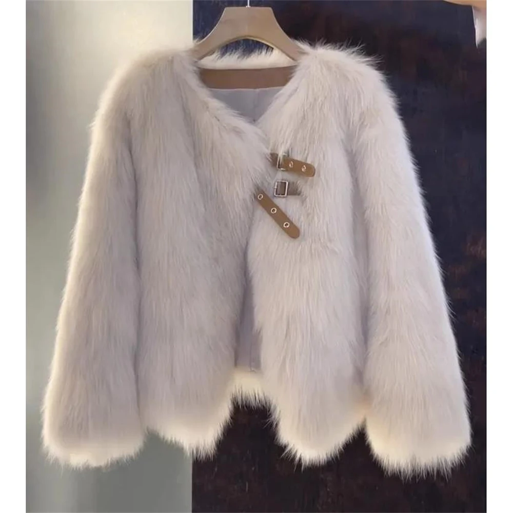 

Женское пальто из искусственного меха, Роскошные Короткие топы без воротника, верхняя одежда из меха, зимнее элегантное толстое искусственное пальто