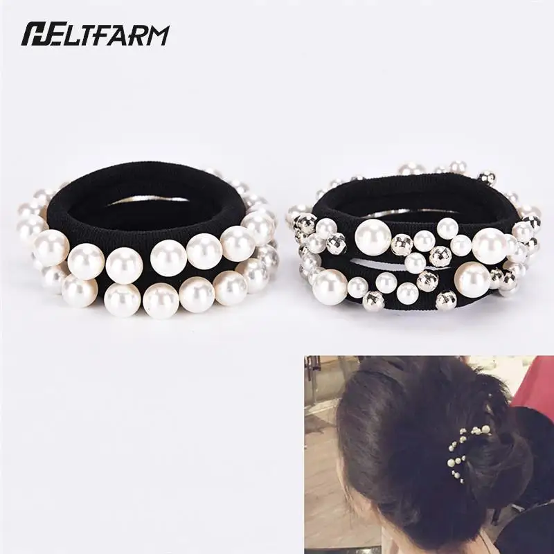 

Girl Elastic Hair Band Pearl Black Hair Rope Rubber Band Ponytail Holder Tie Gum