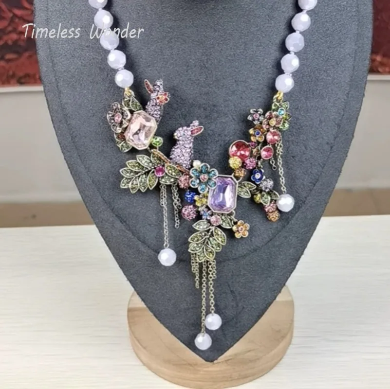 

Timeless Wonder Beaded Zircon Rabbit Necklace for Women Designer Jewelry Goth Runway Rare Punk Top Stunning Gift Lovely Set 5626