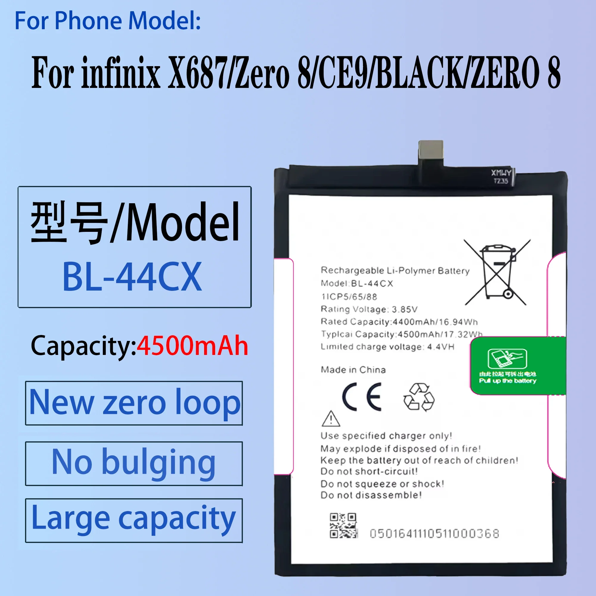 

100% riginal BL-44CX Battery For INFINIX X687 / Zero 8 / CE9 / ZERO 8i Phone Replacement Bateria+Tools
