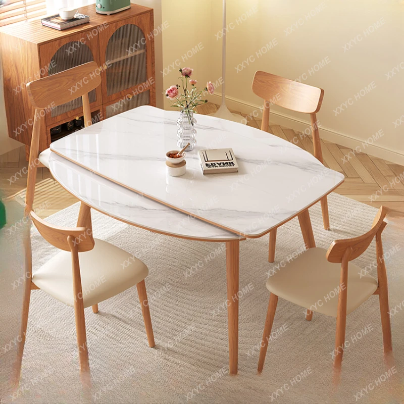 

Тарелка из массива дерева для маленькой квартиры, обеденный стол, выдвижной складной квадратный и круглый современный простой ясень с индукцией