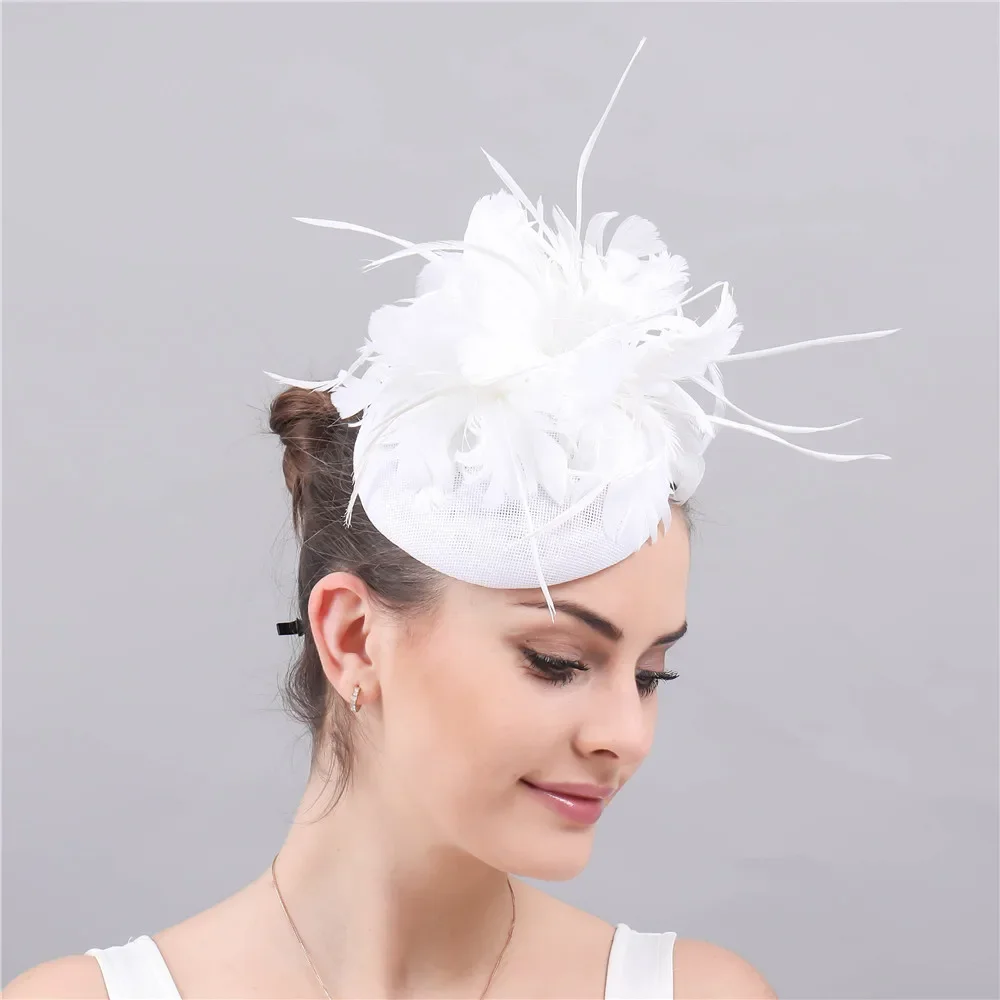 

Fascinator Hats For Women Elegant Headbands Feather Flower Adorn Headpiece Lady Imitation Linen Elegant Women Millinery