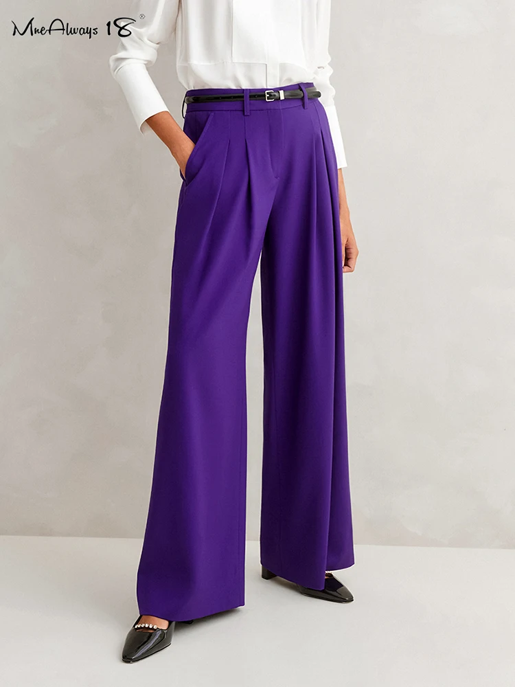 

Mnealways18 ярко-фиолетовые широкие брюки женские повседневные офисные женские Мешковатые брюки с высокой талией весна-лето 2024 плиссированные брюки