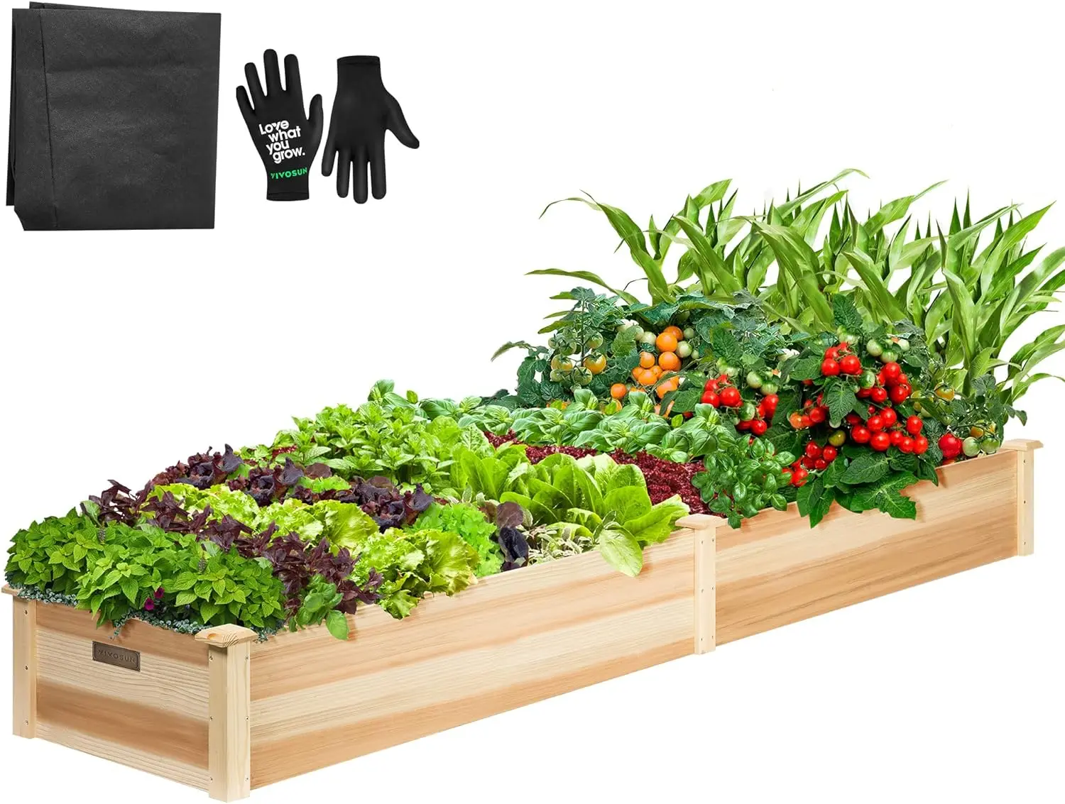 

VIVOSUN 8×2Ft Wooden Raised Garden Bed, 97 x 25 x 11 Inches, Outdoor Wood Planter Box with Gloves and a Liner for Garden,