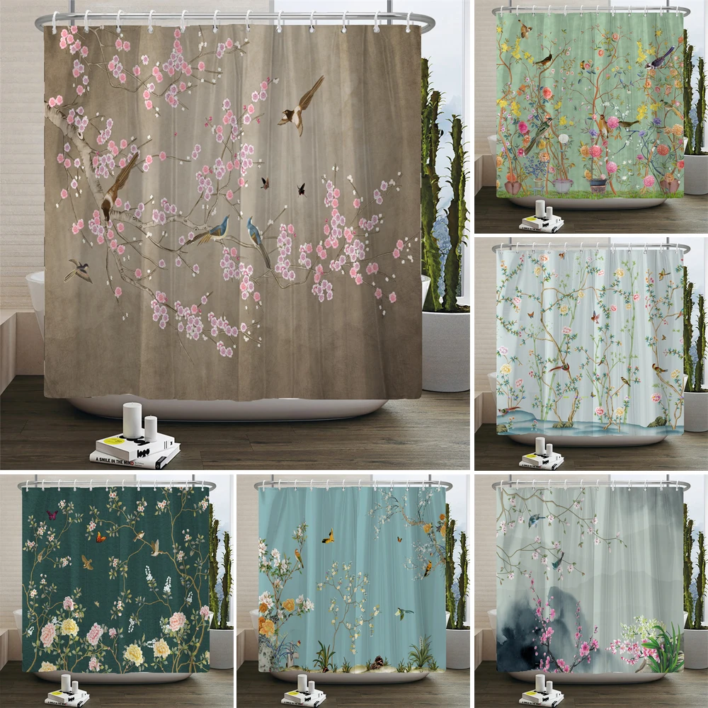 Штора для душа с цветочными и птичьими растениями, в скандинавском минималистичном стиле, с акварельным принтом, водонепроницаемая занавеска для ванной, водонепроницаемая ткань из полиэстера с крючками 
Штора для душа с цветочными и птичьими растениями, в скандинавском минималистичном стиле, с акварельным принтом, водонепроницаемая занавеска для ванной, водонепроницаемая ткань из полиэстера с крючками