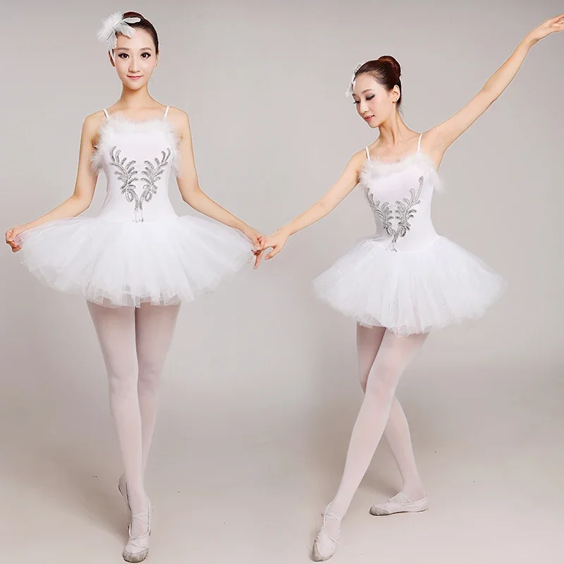 

Белое балетное платье с лебедем для взрослых, Женский Костюм Балерины-пачки, классическое балетное трико, одежда для выступлений и танцев