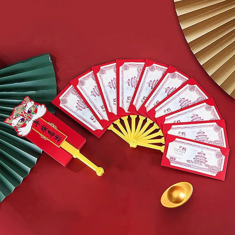 

Новинка 2024, красные конверты в форме веера для китайского Нового года, китайские весенние праздничные красные карманы Hongbao, карманы для денег с наилучшими пожеланиями, подарок