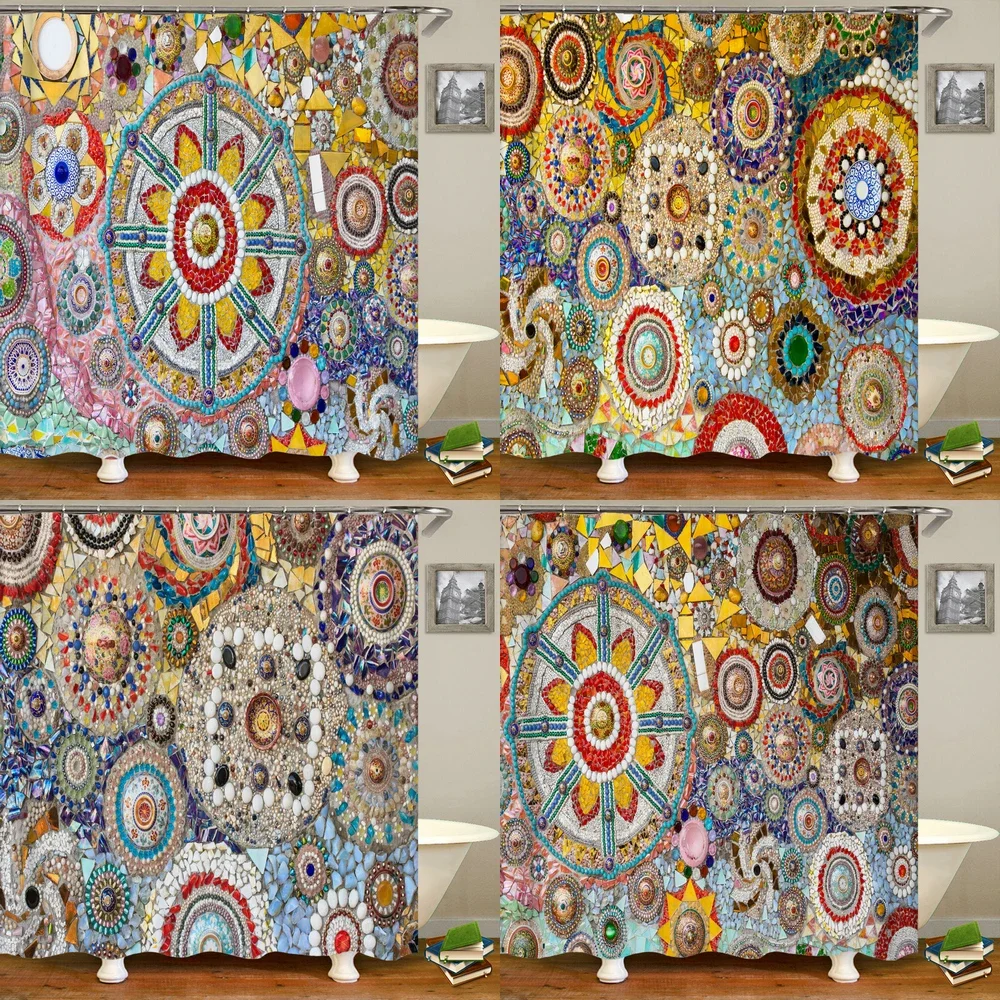 

Водонепроницаемая занавеска для душа, разноцветная керамическая плитка, мозаичный Рисунок, Фотоштора с рисунком, декоративные занавески для ванной с крючком