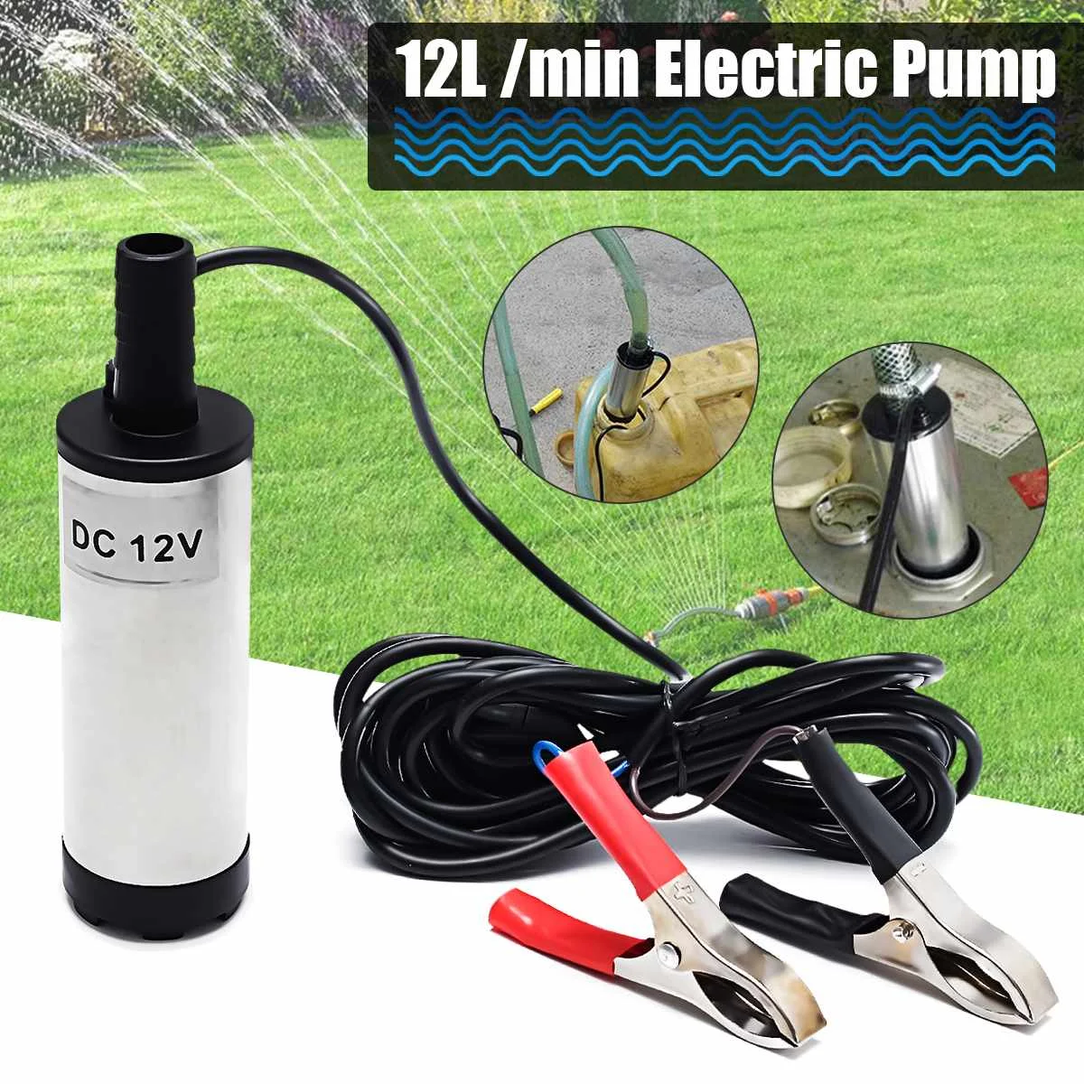 

12L/min 12V Electric Submersible Oil Pump For Car Diesel Kerosene Fuel Transfer Water Suction Pump 38mm