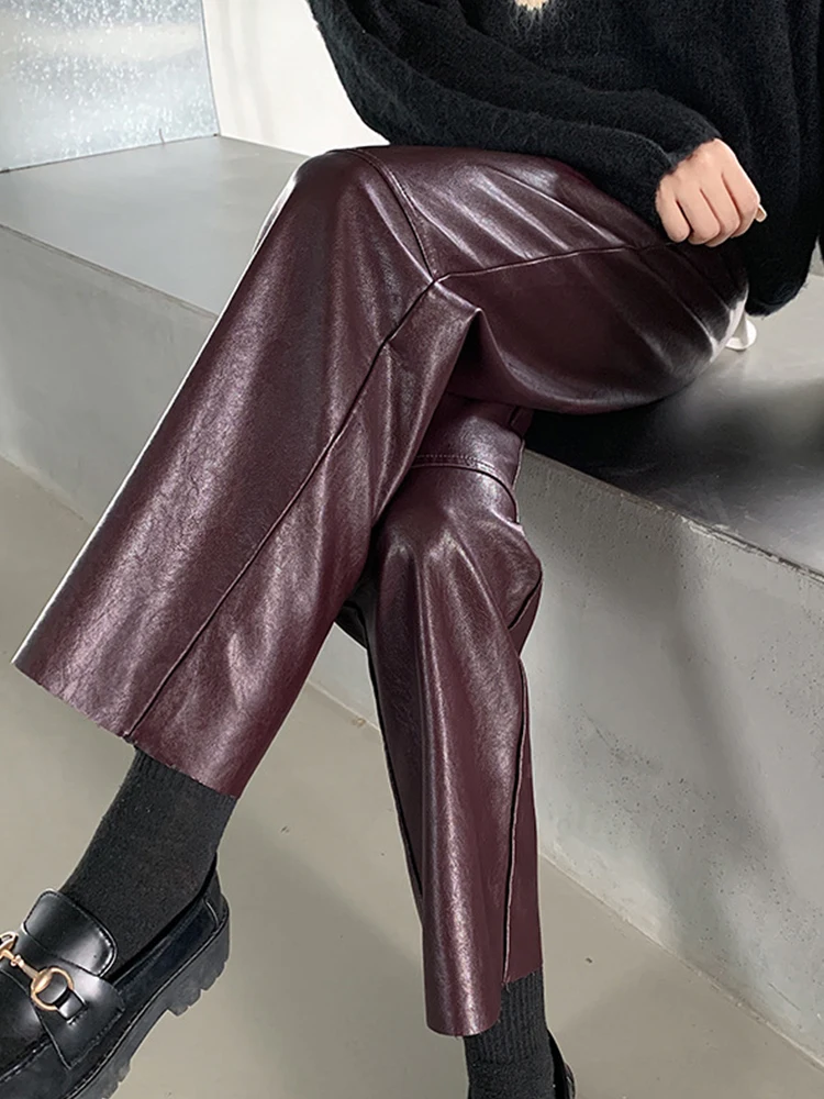 Spring Women Burgundy PU Loose Pants Spliced High Waist Cropped Black Faux Leather Capris Female Casual Y2K Wide Leg Pants 2023
Spring Women Burgundy PU Loose Pants Spliced High Waist Cropped Black Faux Leather Capris Female Casual Y2K Wide Leg Pants 2023