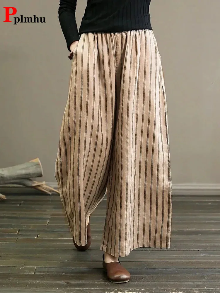 

Casual Striped Wide Leg Pants Vintage Womens Baggy 90cm Pantalones Korean High Waist Straight Sweatpants Spring Summer Trousers