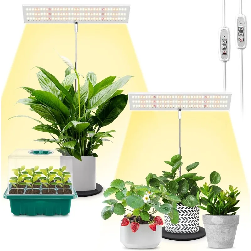 

Лампа для выращивания растений в помещении, лампа для выращивания растений полного спектра, регулируемая по высоте с автоматическим таймером включения/выключения, комплект из 2 шт.