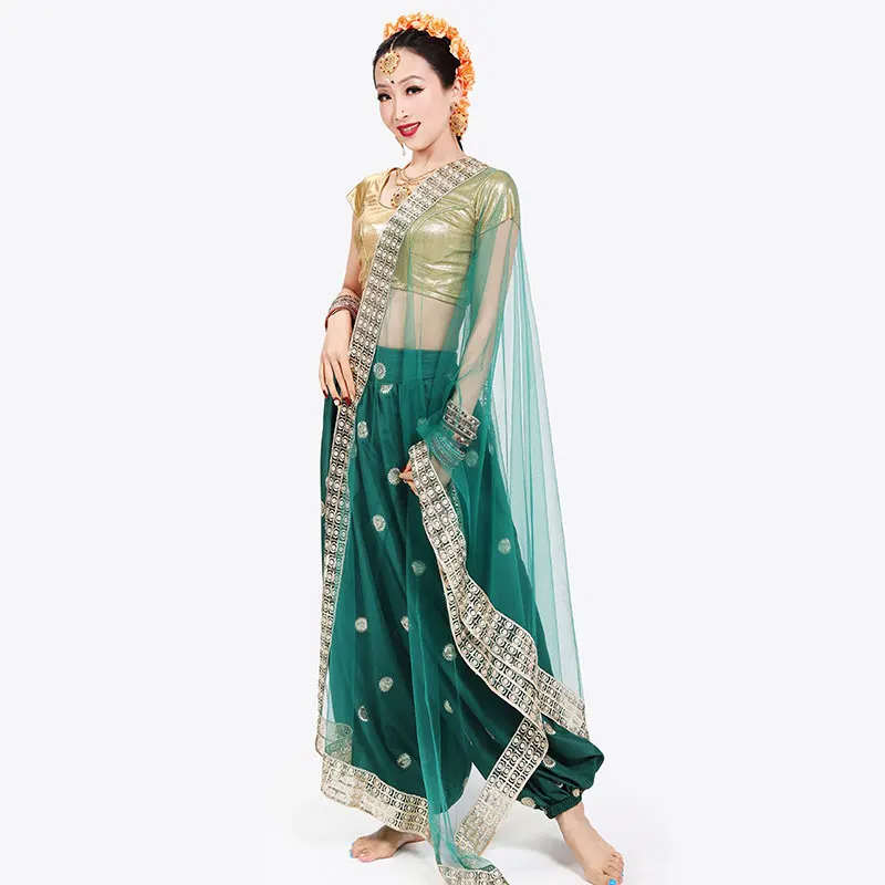 

Indian Saree Wide Leg Pants Stage Performance Costumes Belly Dance Suit Oriental Classical Dance Clothing Festival Dress