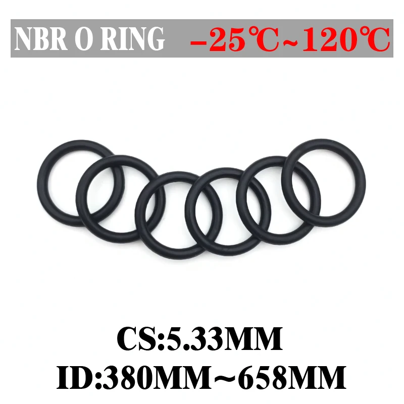 

1pcs NBR O Ring Seal Gasket CS 5.33mm ID 380~658mm Automobile Nitrile Rubber Round Shape Washer Corrosion Resist Sealing Gaskets