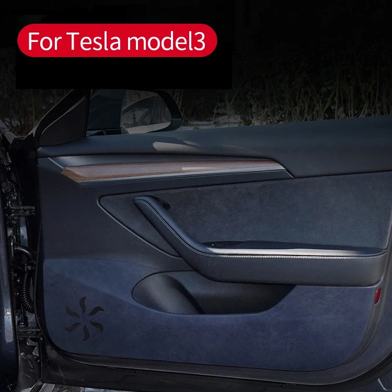 

4Pcs Car Door Anti Kick Protection Pad Panel For Tesla Model 3, Model Y 2017-2023 Alcan tara Suede Auto Doors Anti-Dirty Trim