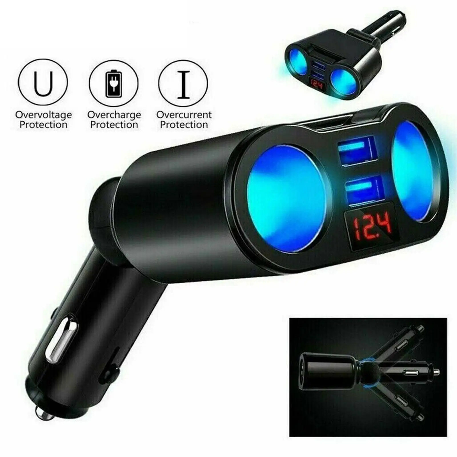 

3.1A Dual USB Car Charger 2 Port LCD Display 12-24V Lighter Charger Styling Car Power Socket Fast Adapter Cigarette Car A8C9