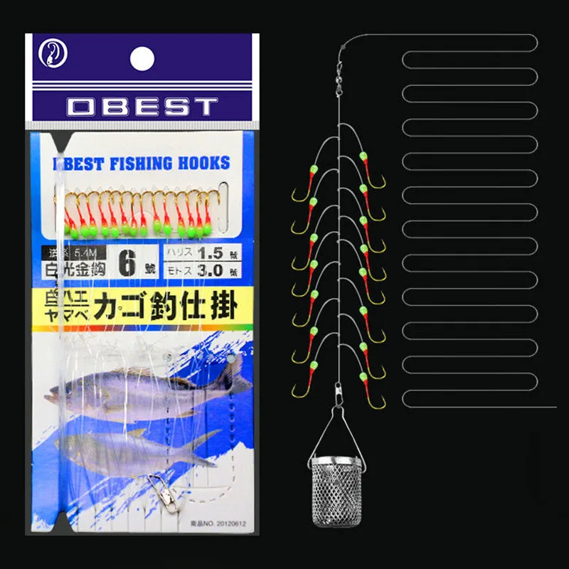 2 сумки крючки для рыбы клетка для приманки из высокоуглеродистой стали поворотный Рыболовный крючок из металла пятнадцать звезд светящиеся бусины веревочные крючки