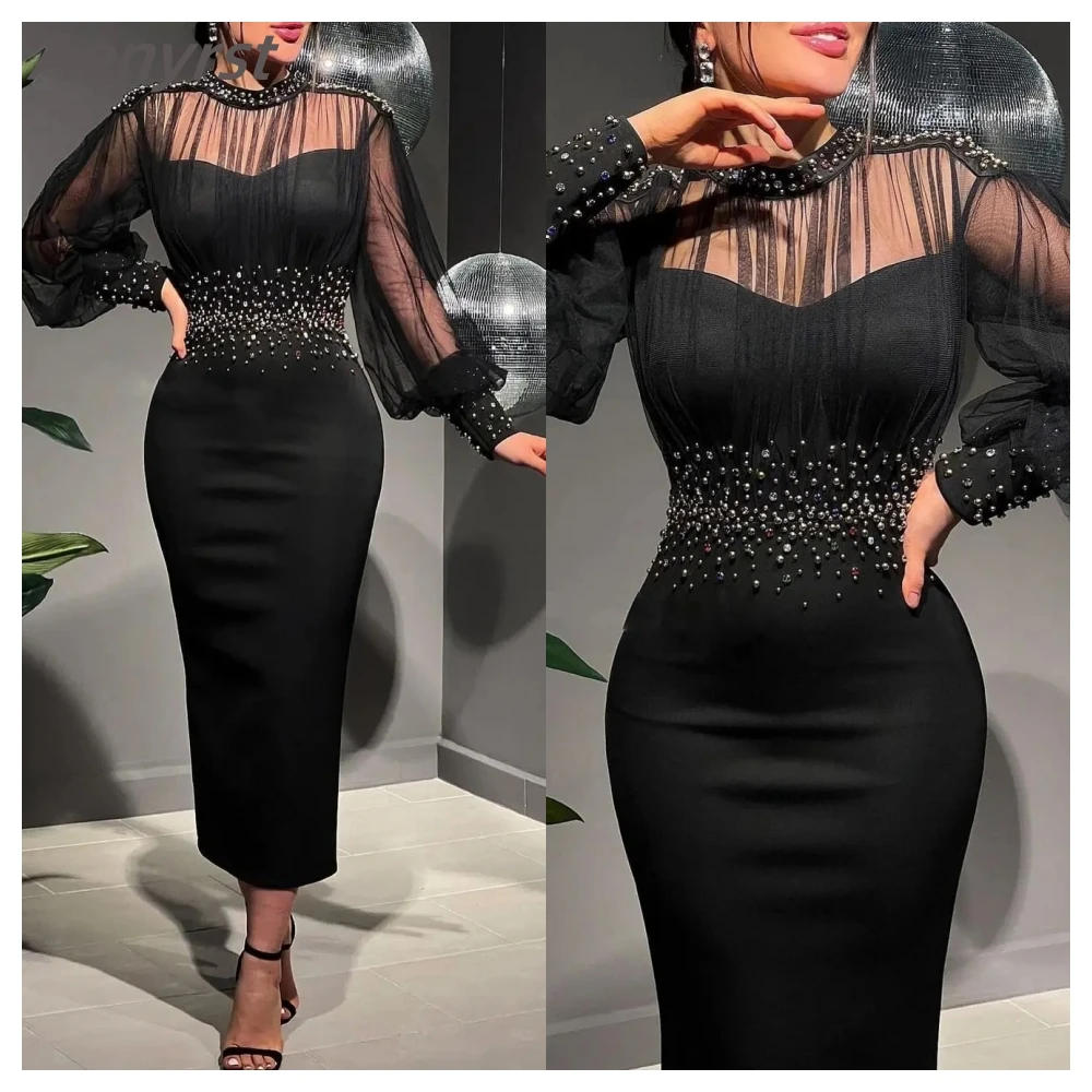 Aenyrst Elegant Sheer Long Sleeves Zipper Back Mermaid Prom Dresses High Collar Beaded Saudi Arabia Women Wear Evening Gowns
Aenyrst Elegant Sheer Long Sleeves Zipper Back Mermaid Prom Dresses High Collar Beaded Saudi Arabia Women Wear Evening Gowns