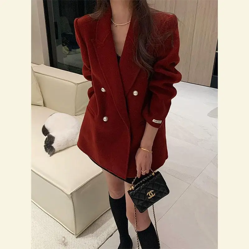 Korean Style Elegant Women's Woolen Suit jacket Autumn and Winter High-end New Year's Red Lady Double-breasted Blazer Coat Top
Korean Style Elegant Women's Woolen Suit jacket Autumn and Winter High-end New Year's Red Lady Double-breasted Blazer Coat Top