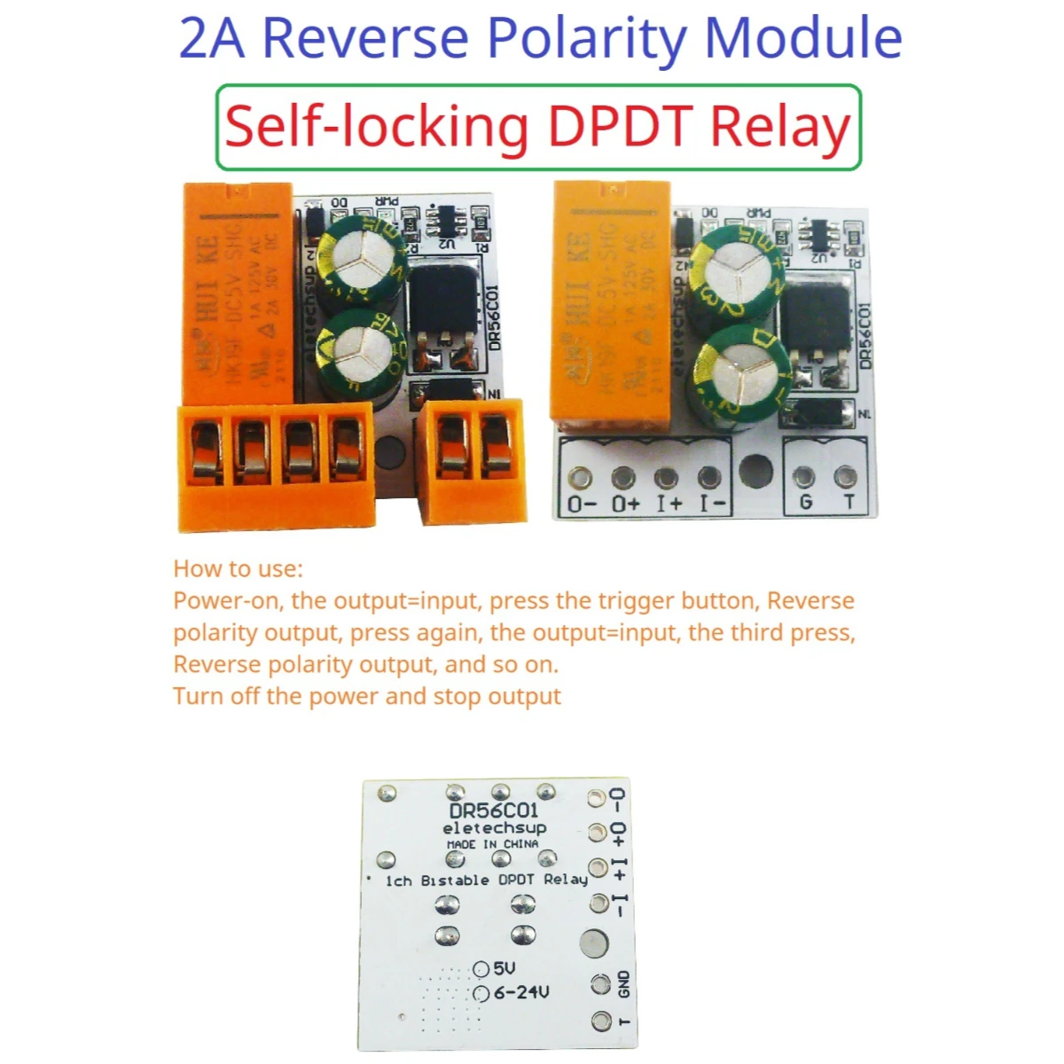 

2X DC 6V-24V 2A Self-locking Motor Reverse Polarity Controller Bistable Flip-Flop DPDT Relay Module Pluggable Terminal