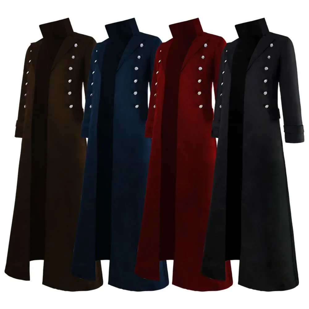 

2022 Vintage Medieval Costumes Steampunk Gothic Black Long Jacket Coat Vampire Cosplay Pirate Halloween Outfit Men's Trenchcoat
