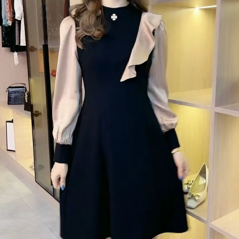 

Women's Autumn Winter Fashionable Simple Half High Collar Long Sleeved Pullover Casual Versatile Western-style Commuting Dress