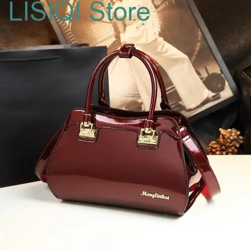 

New Luxury Large Capacity Boston Tote Bags Handbags Women Famous Brands Patent Leather Ladies Messenger Bag Red Wedding Clutch