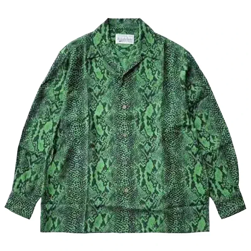 

WACKO MARIA Serpentine Polyester Black Printing Long Sleeve Breathable Men Women Oversize Button Lapel Hawaiian Shirt TEE Thin