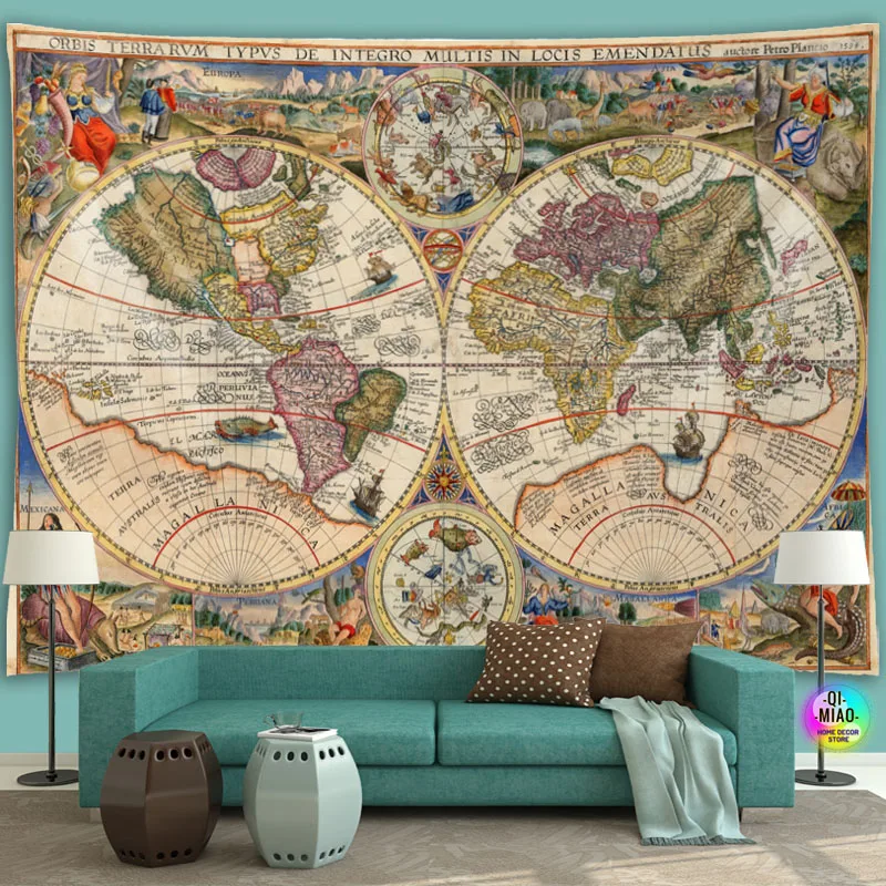 

World Map Tapestry Medieval Wall Hanging Kawaii Home Decoration Boho Room Decor Vintage Goth Myth Large Fabric Wall Tapestry Art