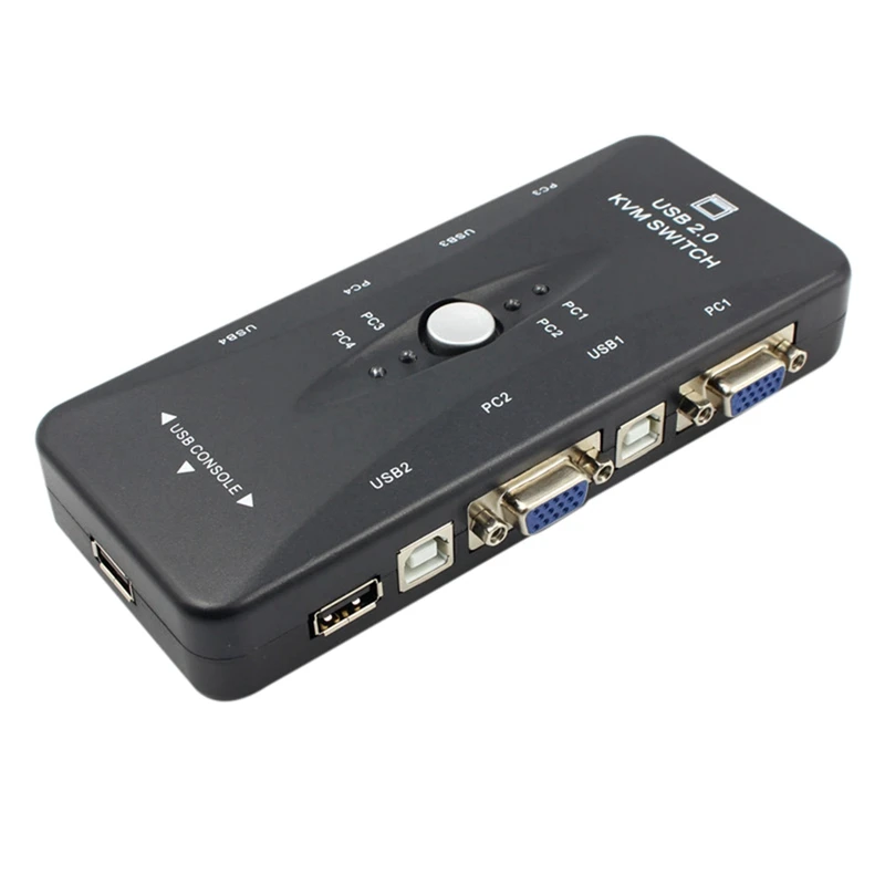 Новый четырехпортовый коммутатор USB 2 0 KVM + 4 KVM-кабеля для монитора клавиатуры VGA SVGA