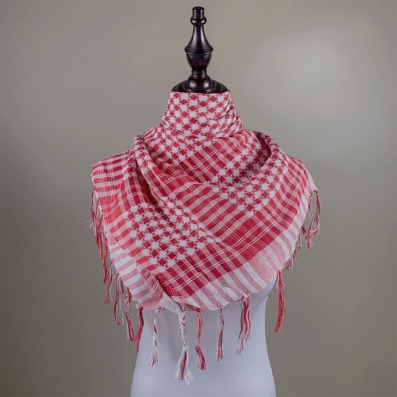 

Shemagh Desert Scarf Colorblock Houndstooth Pattern Arab Keffiyeh Shawl Wrap with Tassels Scarves Bandana Head Wraps