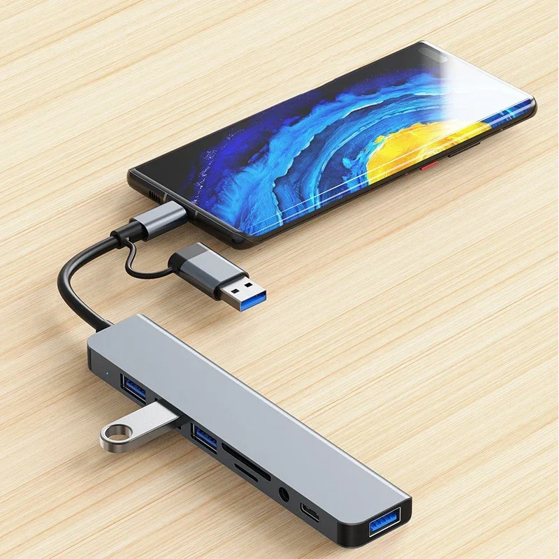 8 in 1 Ports USB A Type C Hub Concentrator Docking Station 3 0 Multi Adapter SD TF Card Reader Audio Multi-hub Dock Splitter PC
8 in 1 Ports USB A Type C Hub Concentrator Docking Station 3 0 Multi Adapter SD TF Card Reader Audio Multi-hub Dock Splitter PC