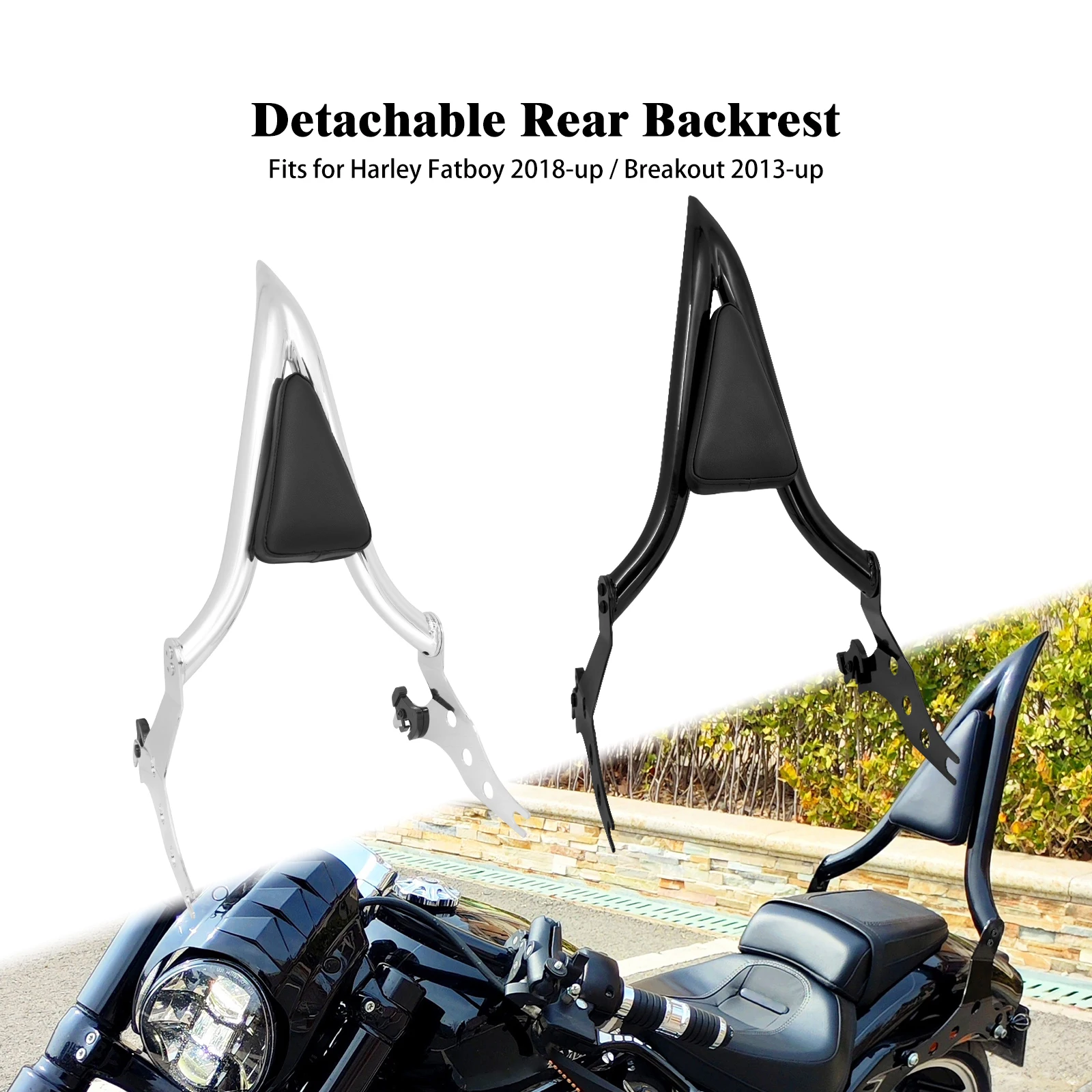 

Motorcycle Detachable Sissy Bar Rear Backrest Passenger Pad For Harley Breakout FXSB 2013-UP Fat Boy FLFBS 2018-2023 PU Leather