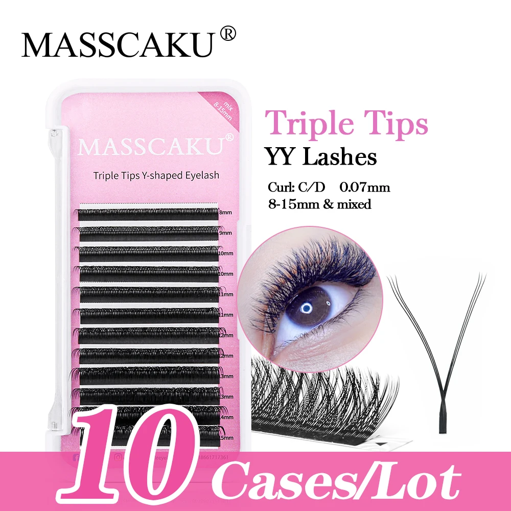 

MASSCAKU 10cases/lot 3D YY Shape Lashes Three Split Tips Eyelash Extension Soft C/D Curl Hand Woven High Quality Lash Makeup