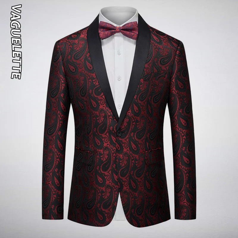 

VAGUELETTE Men's Paisley Tuxedo Jacket Stylish Jacquard Suit Blazer Coat for Wedding Prom Dinner Party Blazer Costume Homme