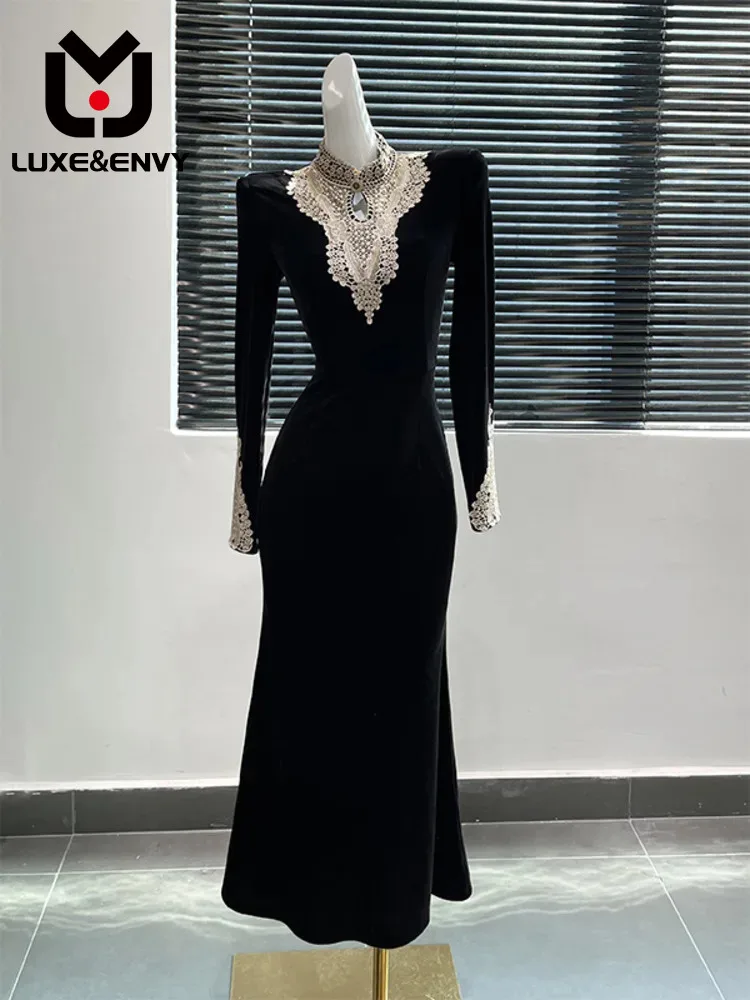 LUXE&ENVY French court style haute and beautiful black velvet long dress women new dress
LUXE&ENVY French court style haute and beautiful black velvet long dress women new dress