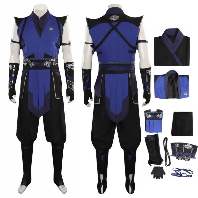 

Mortal Kombat Sub-Zero Cosplay Costume Top Pants Mask Full Outfits For Adult Men Male Fantasia Halloween Carnival Role Play Suit