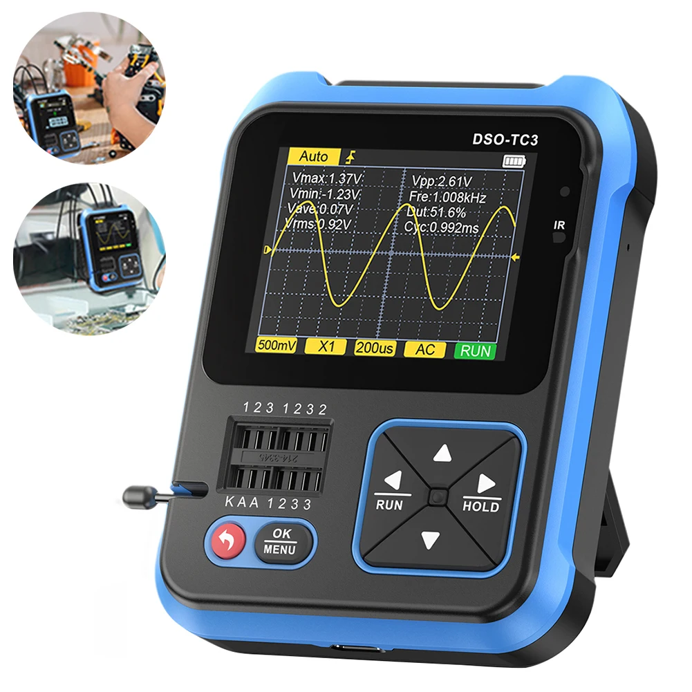 DSO-TC3 Digital Oscilloscope Transistor Tester 3 In 1 10MSA/s Sampling Rate 500kHz Bandwidth Diode LCR Detect Signal Generator
DSO-TC3 Digital Oscilloscope Transistor Tester 3 In 1 10MSA/s Sampling Rate 500kHz Bandwidth Diode LCR Detect Signal Generator