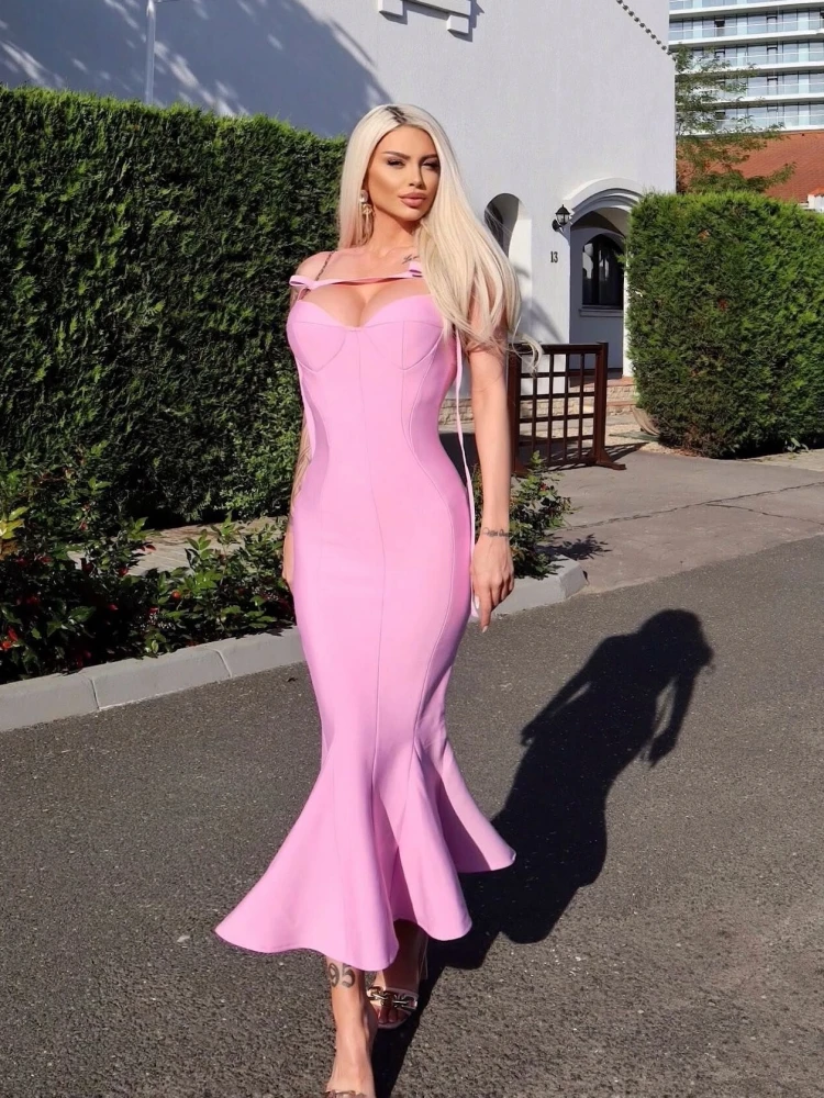 Sexy Chain Spaghetti Strap Mermaid Bandage Dress Women Pink Black Sleeveless Backless Bodycon Midi Dress Party Evening Dresses
Sexy Chain Spaghetti Strap Mermaid Bandage Dress Women Pink Black Sleeveless Backless Bodycon Midi Dress Party Evening Dresses