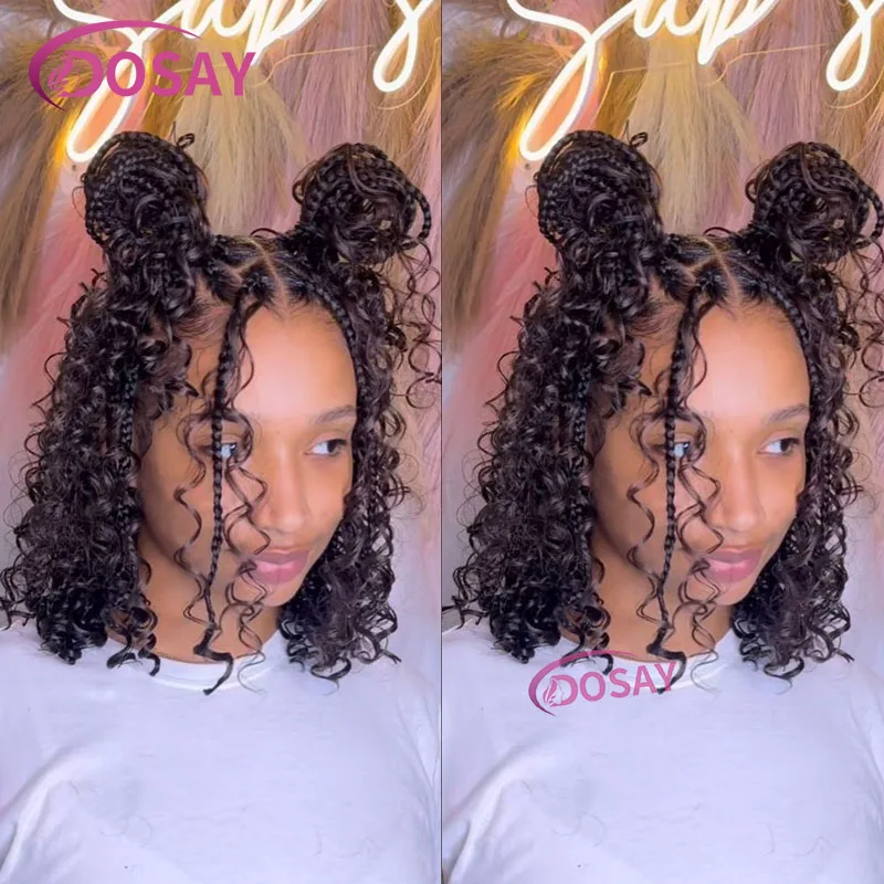 

12" Short Bob Braided Wigs Full Lace Frontal Wigs For Black Women Braid Wigs With Curly Hair Synthetic Box Wigs Braid African