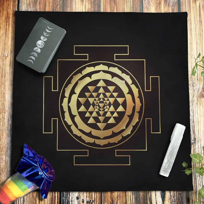 

Black Sri Yantra Mandala Tarot Tablecloth Witchcraft Divination Astrology Velvet Altar Cloth Oracle Card Pads Meditation Symbol